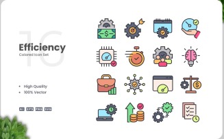 16 Efficiency Colored Icons Set
