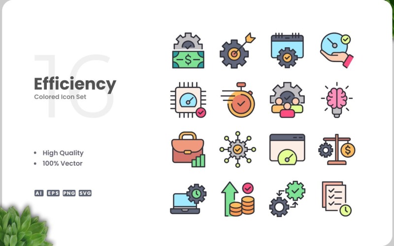 16 Efficiency Colored Icons Set Icon Set