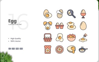 16 Egg Colored Icons Collection