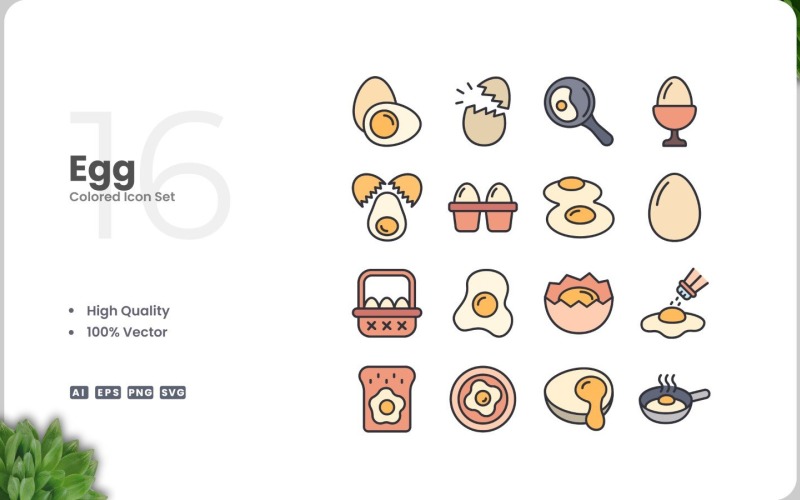 16 Egg Colored Icons Collection Icon Set