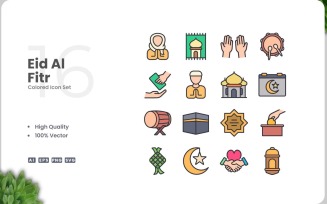 16 Eid Al Fitr Colored Icons Set