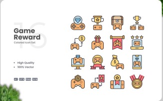 16 Game Reward Colored Icons Set