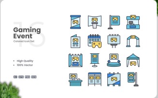 16 Gaming Event Colored Icons Set