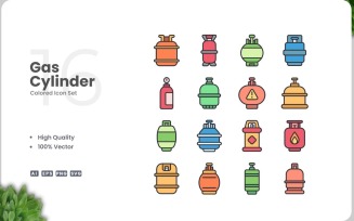 16 Gas Cylinder Colored Icons Set