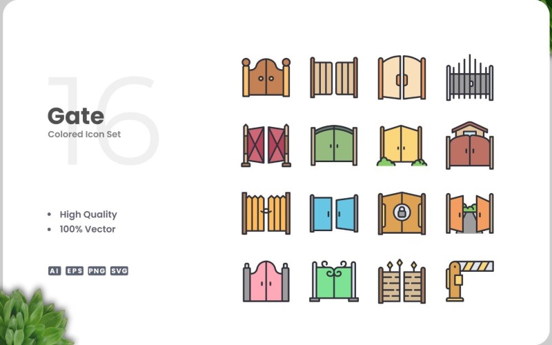 16 Gate Colored Icons Set Icon Set