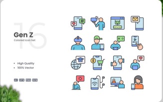 16 Gen Z Colored Icons Set
