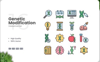 16 Genetic Modification Colored Icons Set