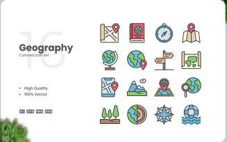 16 Geography Colored Icons Set