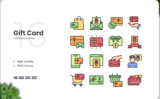 16 Gift Card Colored Icons Set