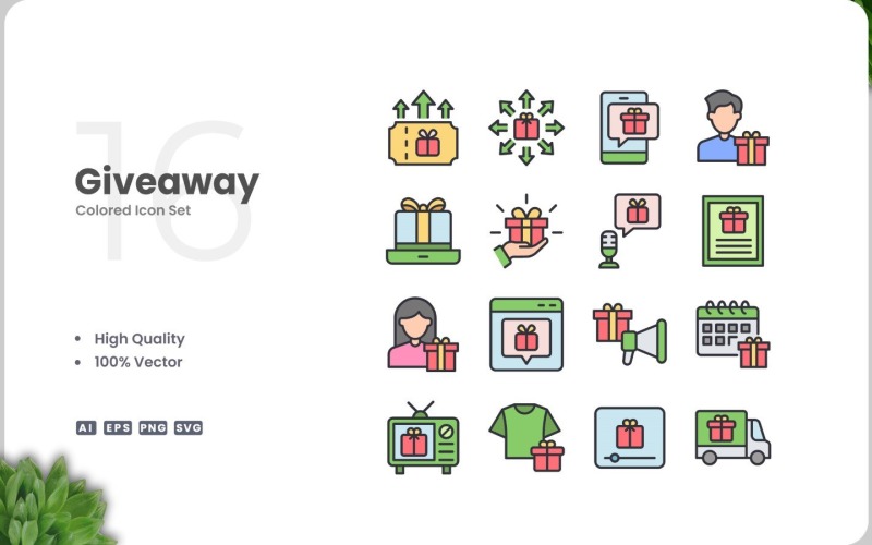16 Giveaway Colored Icons Set Icon Set