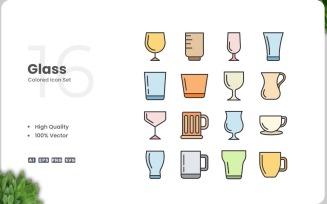 16 Glass Colored Icons Set