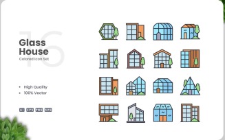 16 Glass House Colored Icons Set