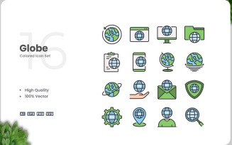 16 Globe Colored Icons Set