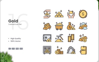 16 Gold Colored Icons Set