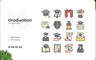 16 Graduation Colored Icons Set