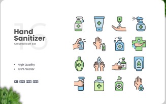 16 Hand Sanitizer Colored Icons Set