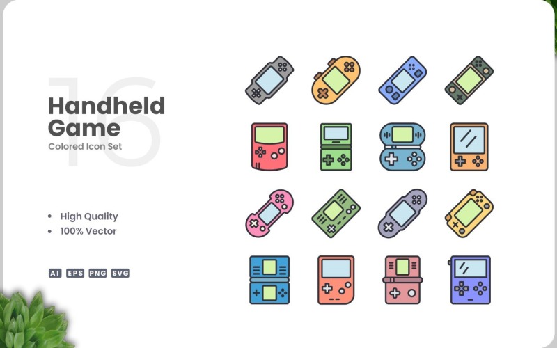 16 Handheld Game Colored Icons Set Icon Set