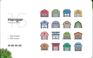 16 Hangar Colored Icons Set