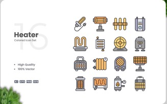 16 Heater Colored Icons Set