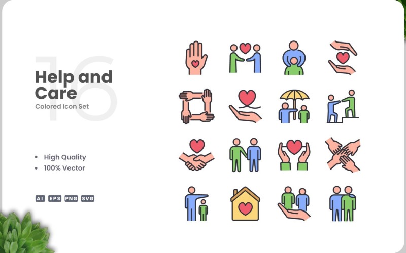 16 Help and Care Colored Icons Set Icon Set