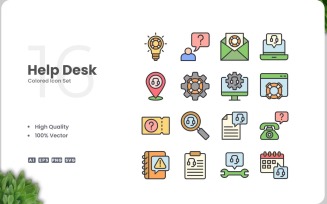 16 Help Desk Colored Icons Set