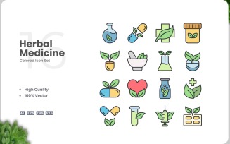16 Herbal Medicine Colored Icons Set