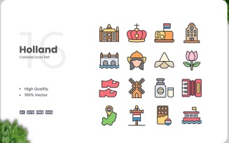 16 Holland Colored Icons Set