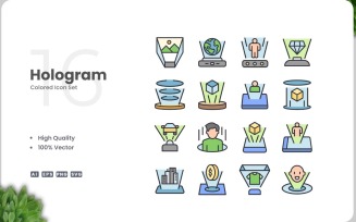 16 Hologram Colored Icons Set