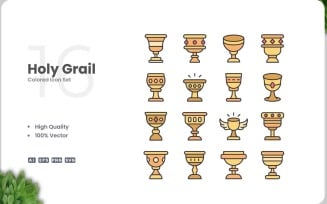 16 Holy Grail Colored Icons Set