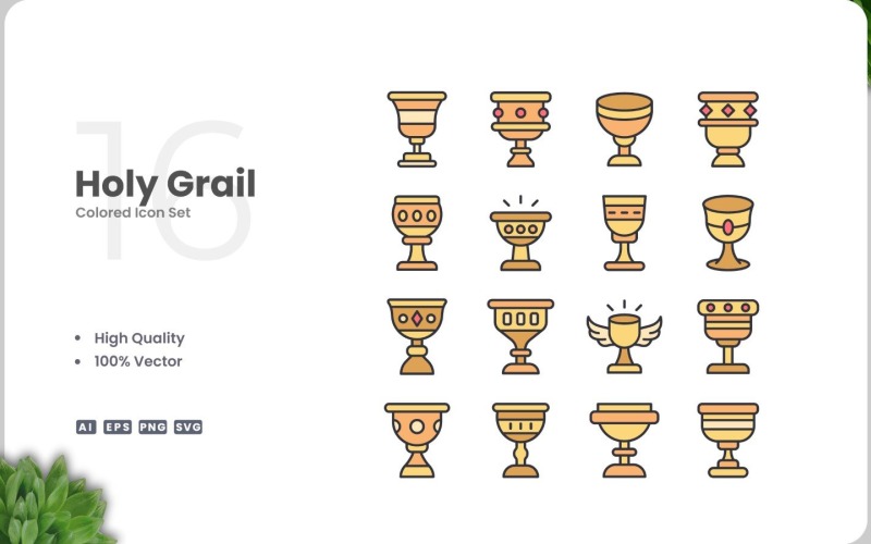 16 Holy Grail Colored Icons Set Icon Set