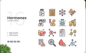 16 Hormones Colored Icons Set