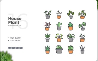 16 House Plant Colored Icons Set