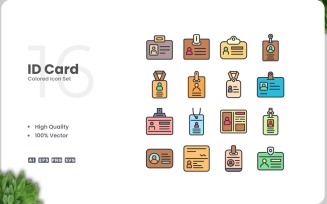 16 Id Card Colored Icons Set