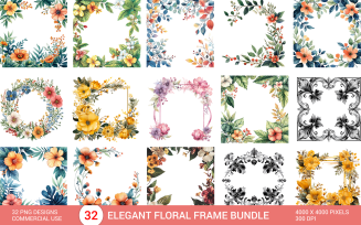 Floral Frame Design Bundle Floral Frame With Colorful Flowers Elegant Watercolor Floral Square Frame