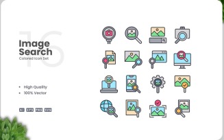 16 Image Search Colored Icons Set