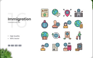 16 Immigration Colored Icons Set