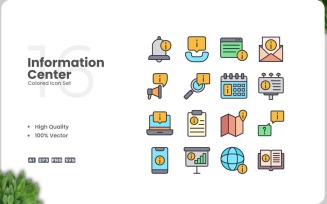 16 Information Center Colored Icons Set