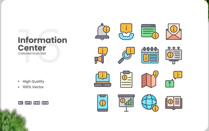 16 Information Center Colored Icons Set Icon Set