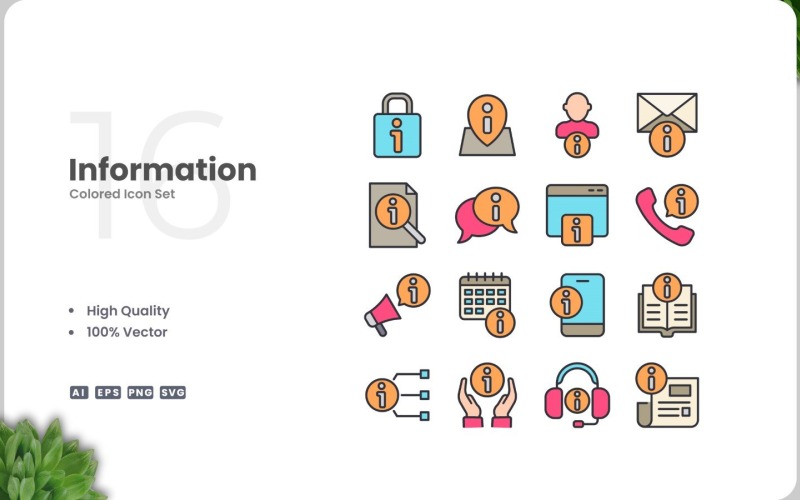 16 Information Colored Icons Set Icon Set