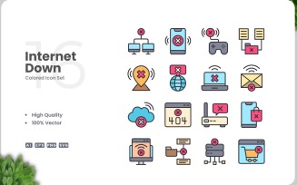 16 Internet Down Colored Icons Set