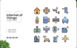 16 Internet of Things Colored Icons Set