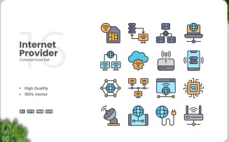 16 Internet Provider Colored Icons Set