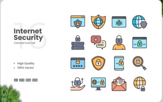 16 Internet Security Colored Icons Set