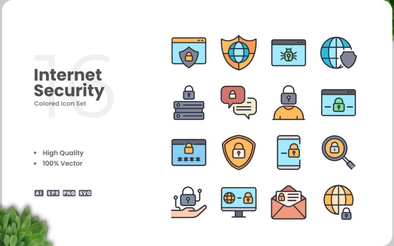 16 Internet Security Colored Icons Set Icon Set