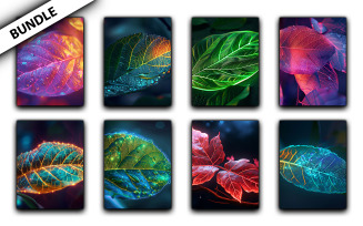 Neon leaves background bundle design