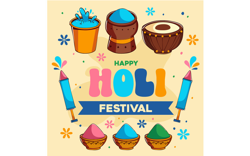 Vibrant Holi Festival Celebration Graphic Illustration