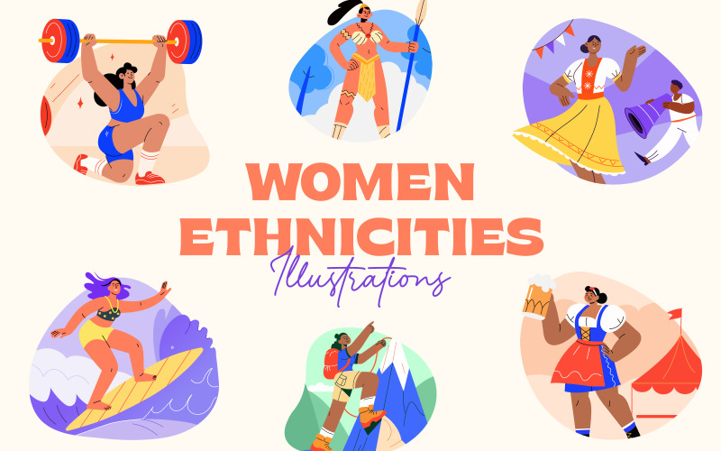Women Ethnicities Flat Icons Illustration