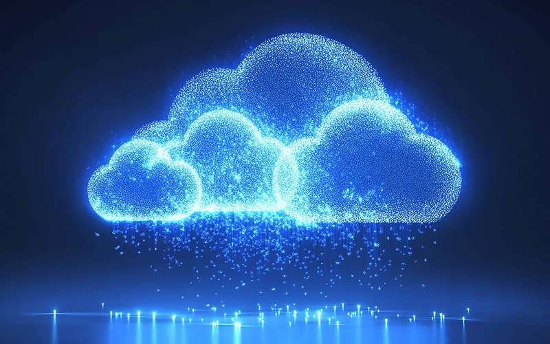 Digital Rain Cloud Computing Blue Background