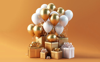 Gold & White Balloons & Gifts Background