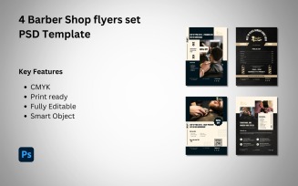 4 Barber shop flyers set PSD Template